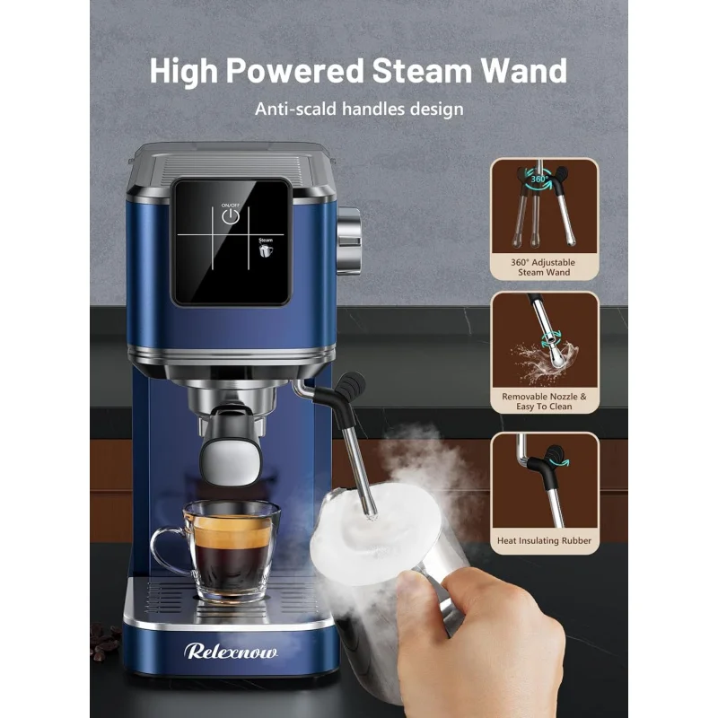 

(UUX) , 20 Bar Maker Milk Frother & LCD Panel Hot Iced Stainless Steel Espresso Coffee Machine with 41oz Water Tank for UQ