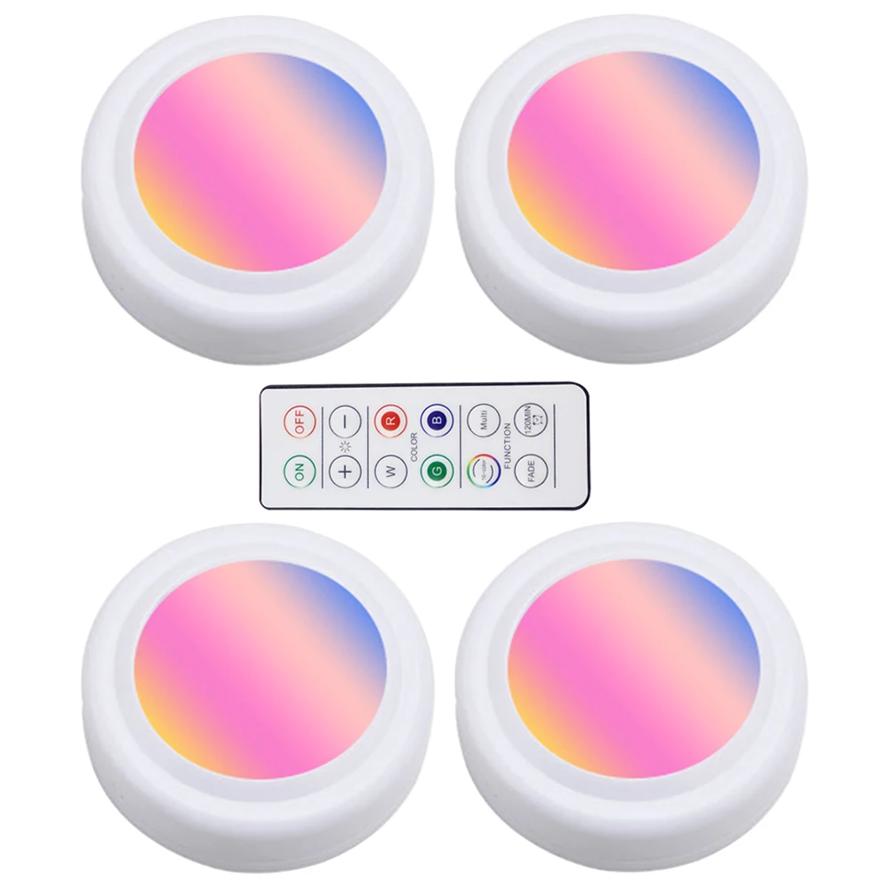 

4 Pcs Cupboard Remote Control Night Light Cabinet Lights Button Led with