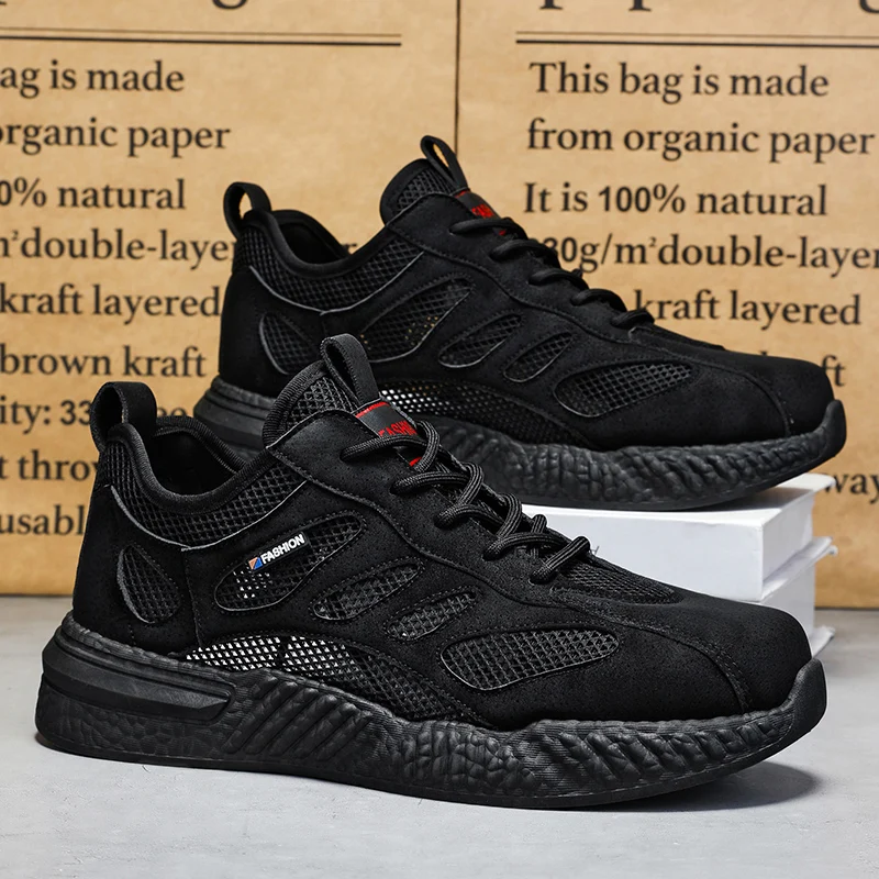 Men's Breathable Work Shoes Summer Comfortable Non-slip Hollow Sneakers Fashion Designer Soft Sole Casual Running Shoes 2026 New