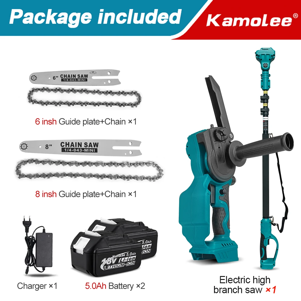 Kamolee draadloze accu-snoeischaar, 2,5 m verlengpaal voor 50 mm / 40 mm elektrische schaar en 8 "elektrische zaag boomgaard snoeien