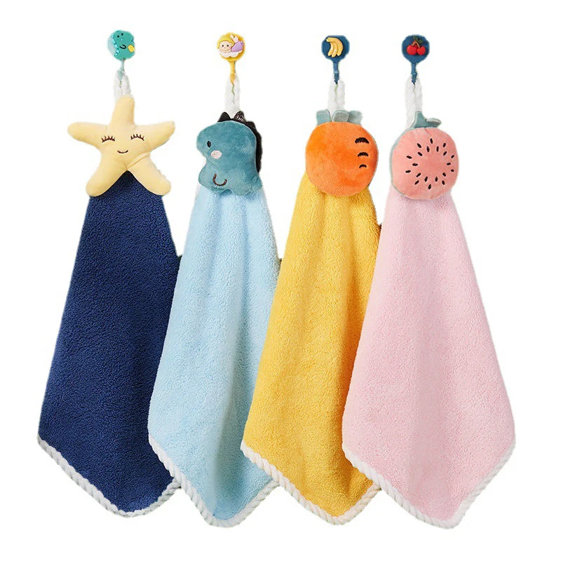 【F】Hand Towel Cute Children'S Hand Towel Dry Handkerchief Absorbent Kitchen Wiper Cloth Coral Fleece Towel With Hanging Loop - view 5