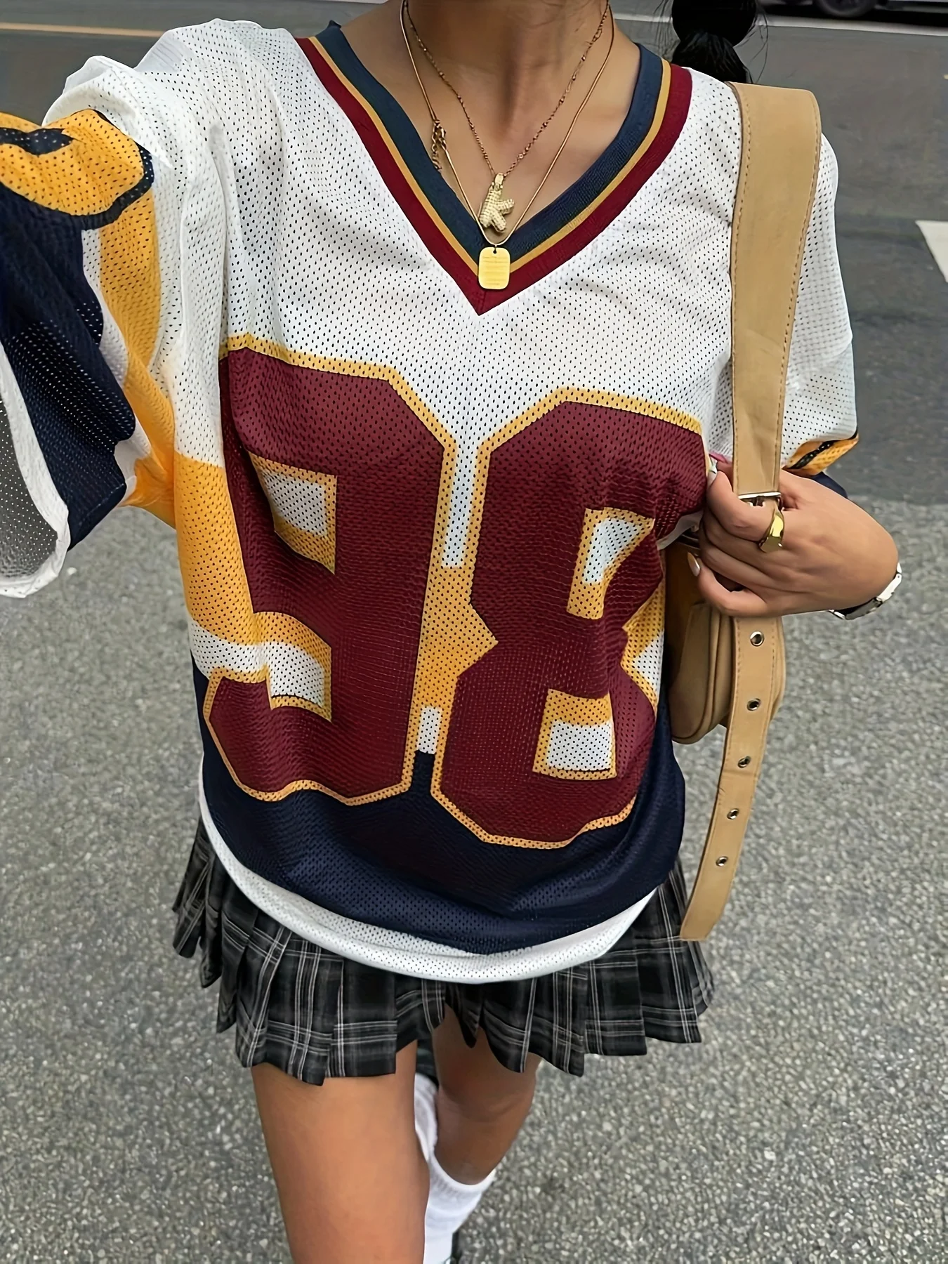 Gloednieuwe dames Y2k Mesh digitale grafische bedrukte T-shirts V-hals halve mouw losse tee tops outdoor oversized casual kleding