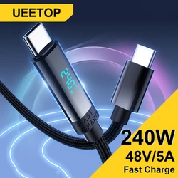 Ueetop 240W Super Fast Charge Type-C Cable Quick Charge USB Cable 6A For Xiaomi 12Pro Redmi K50 Note 11Pro Black Shark 5Pro