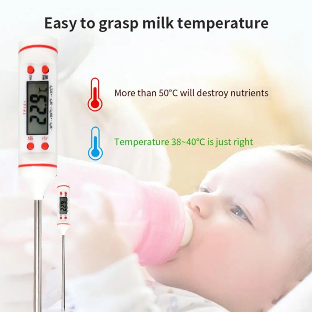 

Temperature Senso LCD Displayr Oil Thermometer Sensitive Precise Stainless Steel Probe Meat Temperature Meter for Home