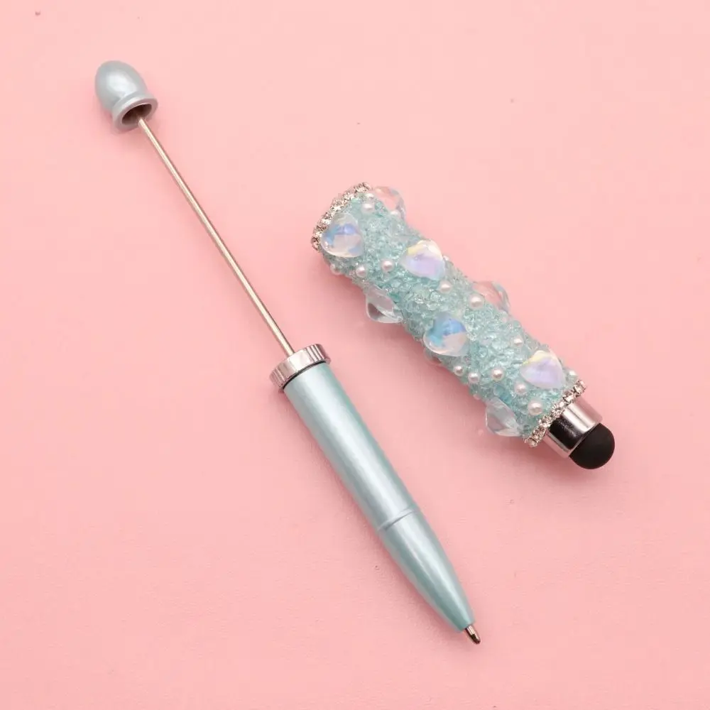 1pc Aesthetic Heart Diamond Beadable Pen 2-in-1 Capacitive Touch Ballpoint Pen DIY Beadable Writing Tool School Office