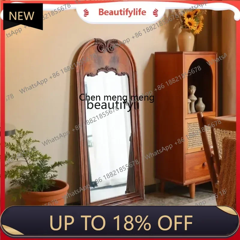 

P178 French Retro Full-Length Mirror Vintage Dressing Mirror Home Bedroom Creative Living Room Entryway Decorative Floor Mirror