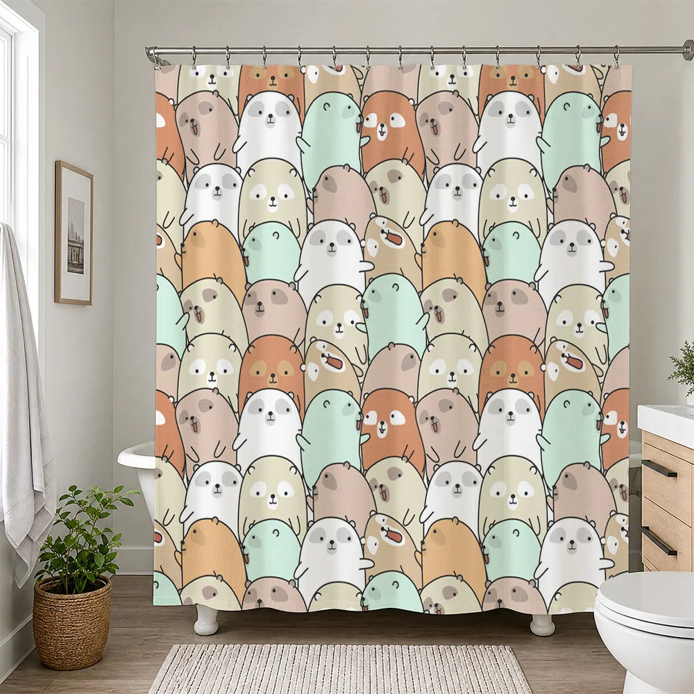 Cute Panda Cartoon Shower Curtain Waterproof Bath Decor Novelty Animal Print Shower Liner for Kids Bathroom Accessories Gift Ide