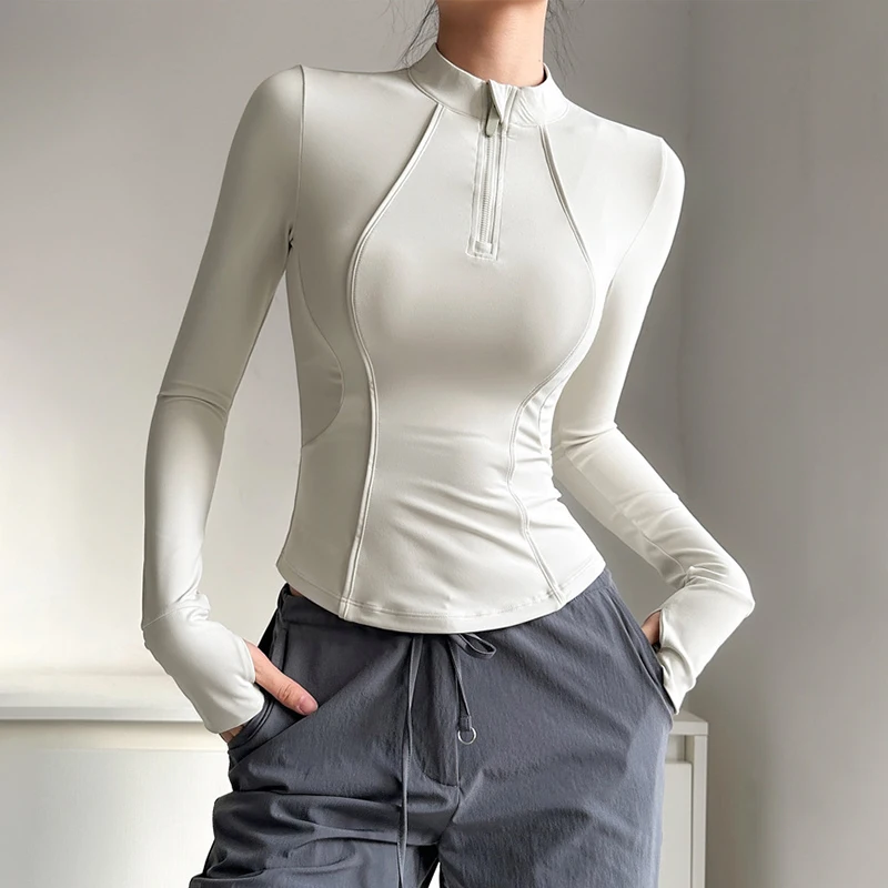 

Spring Autumn Long Sleeve Stand Collar Sports T-Shirts Women Half Zipper Exercise Yoga Clothes Woman High Quality Fitness Tops