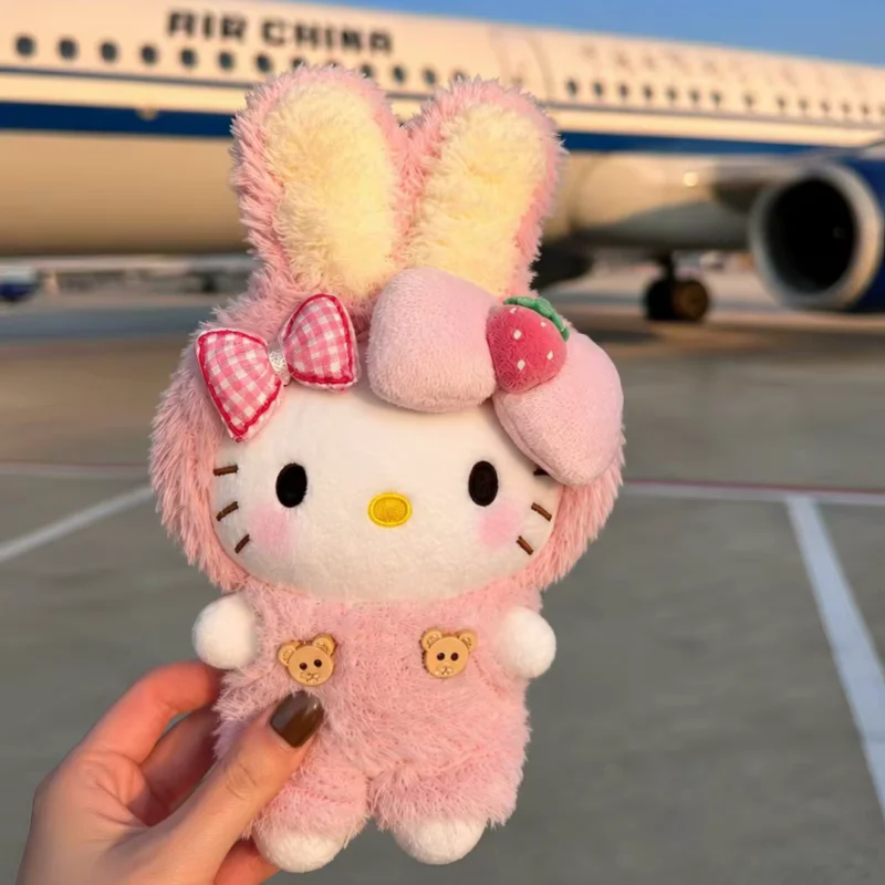 20Cm Sanrio Hello Kitty Genuine Short Plush Rabbit Image Design Doll Decoration Bag Pendant Desk Display Toys Birthday Gifts