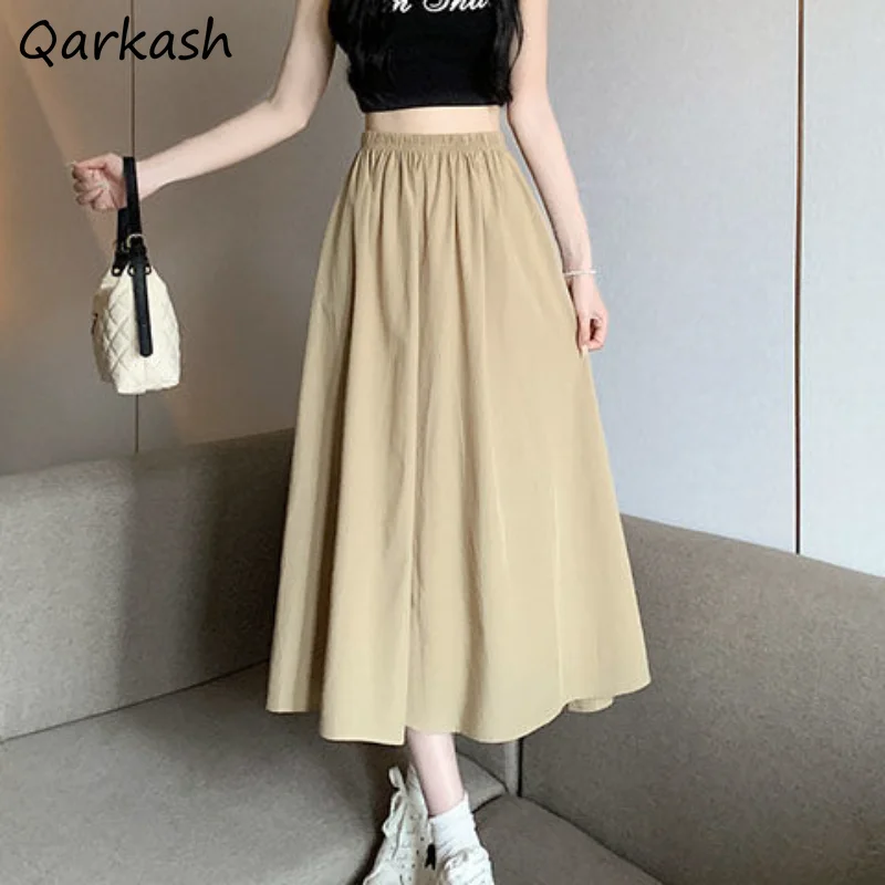 

Midi Skirts Women Summer All-match Temper Harajuku Loose Tender A-line Fashion Ulzzang High Waist Classic Simple Mujer Faldas