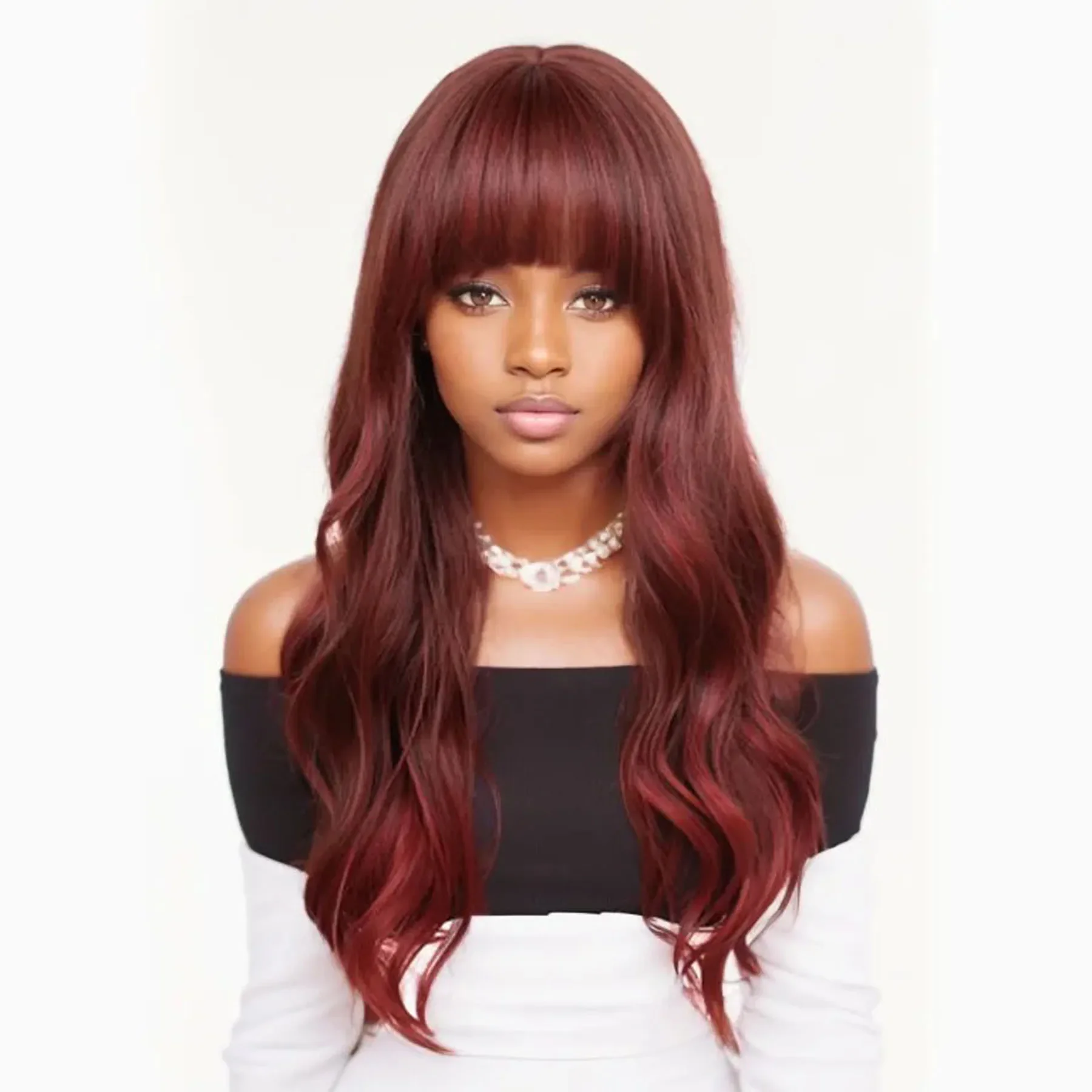 Premium Synthetic Red Hair Wig with Bangs Long Wavy Wigs for Women Natural Hairstyles Daily Use Drag Queen Costume Wigs Female