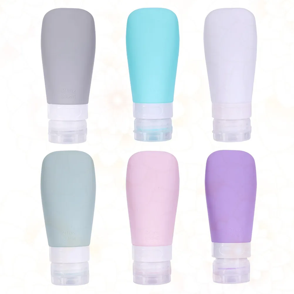 

Набор из 6 дорожных флаконов по 60 мл для косметики: высококачественные силиконовые портативные пустые емкости для шампуня, лосьона, средства для снятия макияжа