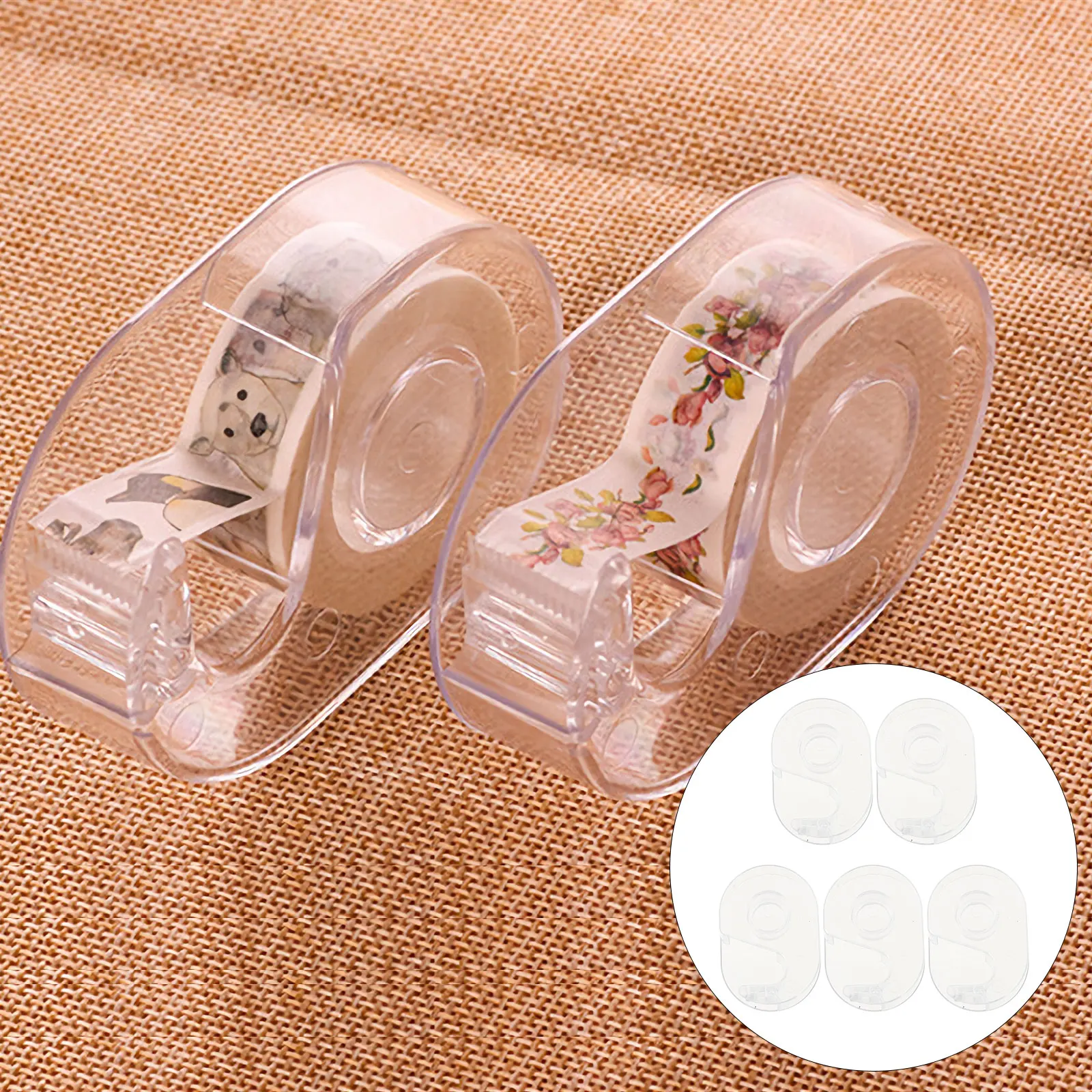 

5pcs Transparent Plastic Tape Dispensers Portable Office School Tape Cutters Anti-Slip Cutting Tools For Art Projects
