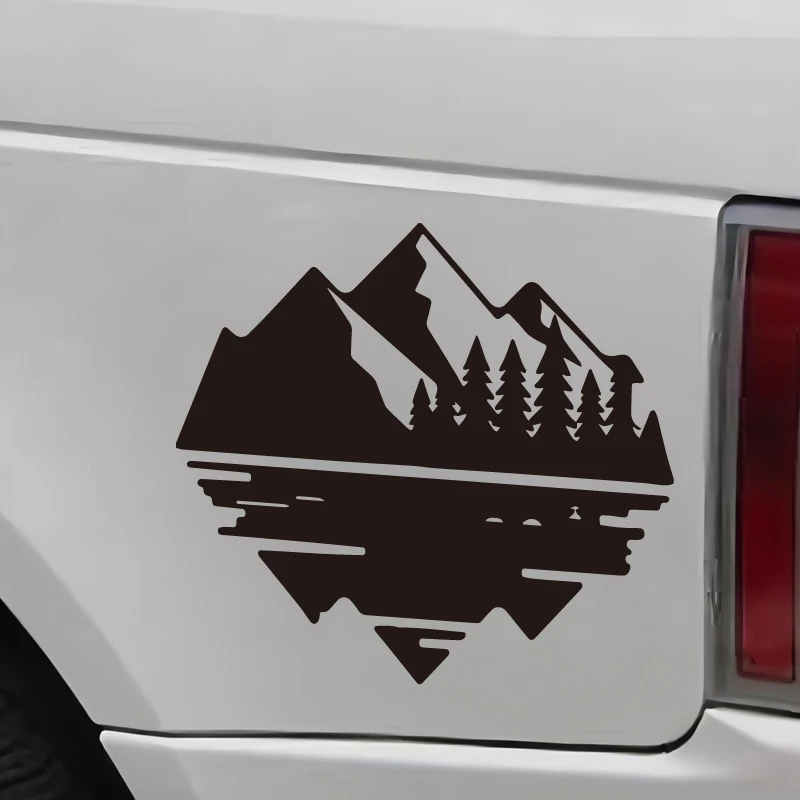 Adesivo para Janela de Carro Mountain Lake - Decalque de Vinil Natureza, Decoração para Carro, Opções Holográficas/Vermelhas/Preto/Brancas, Veículo à Prova d'Água