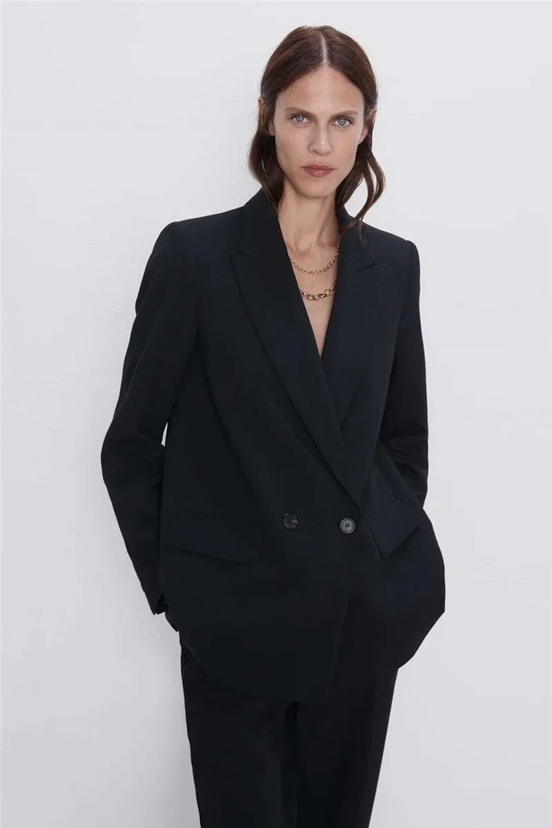 

Mature Women Office Blazer Suit Solid Colors Double Breasted Fashion Casual Blazers 2021autumn Winter New Suit Coats All Match