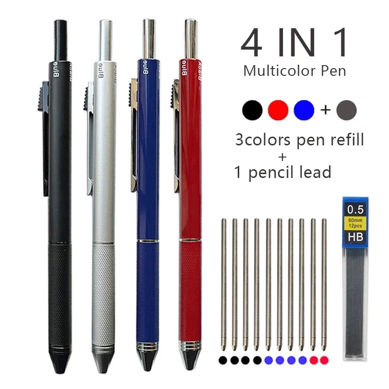 Juego de bolígrafos de Gel Multicolor 4 en 1 con Sensor de gravedad, bolígrafo de tinta negra, azul y roja de 0,5mm y 1 lápiz de plomo, regalos de