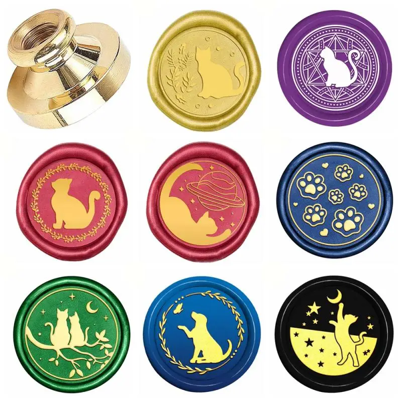 Timbre de sceau d'avertissement de collection de chats, animaux mignons, bancs rétro, tête en laiton parfait pour enveloppe, carte GT, décoration