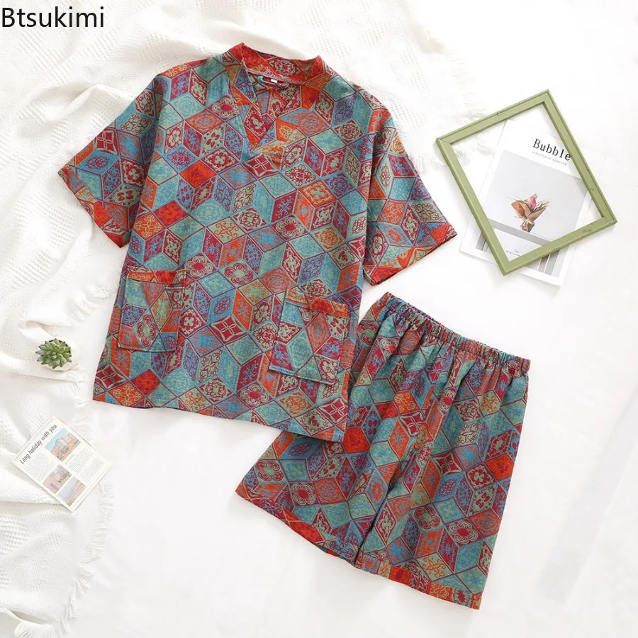 Women's Summer Jacquard Cotton Pajamas Suit Short Sleeved Shorts Two-piece Set Home Clothes for Women Ladies Home Service Suit