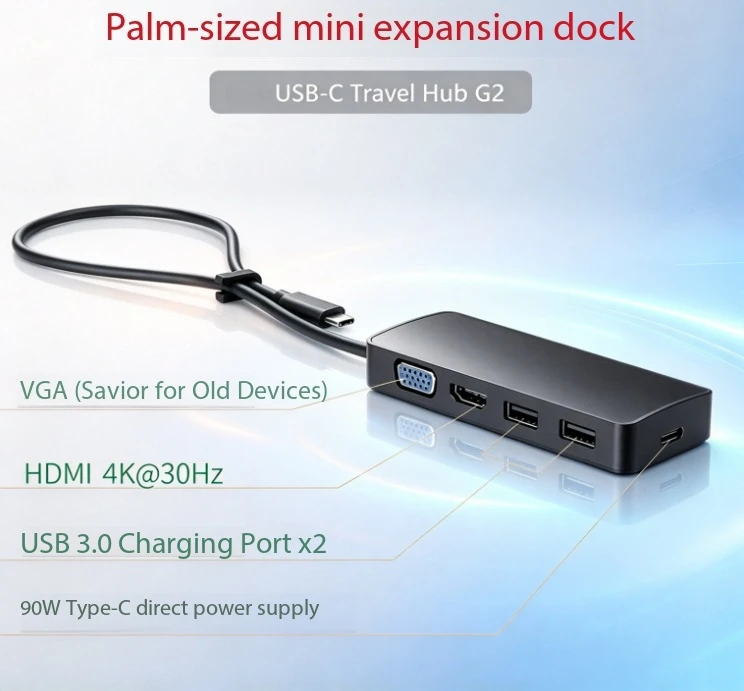 Docking Station for HP USB-C Travel Dock 90W 7PJ38AA Dual HDMI VGA
