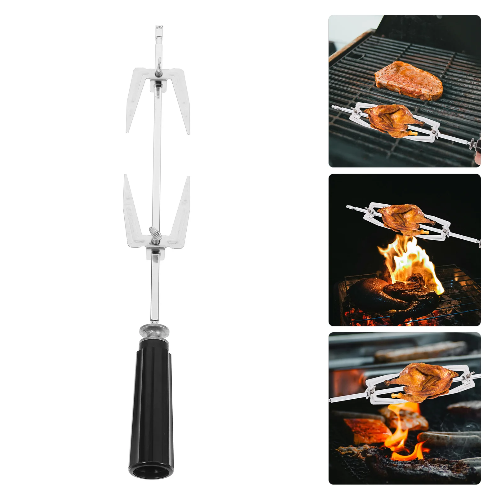 

Stainless Steel Rotisserie Forks 360 Degree Rotation Dual Motor Bbq Grill Kit Heat Resistant Handle for Turkey Chicken Skewers
