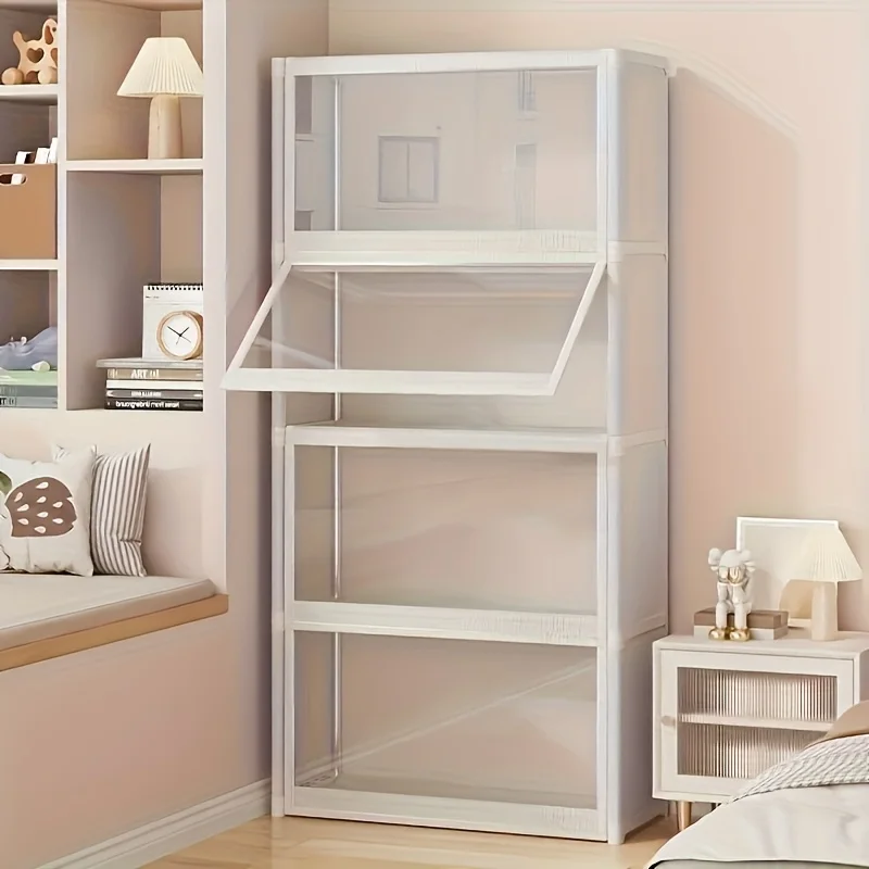Large 5-Tier Clear Plastic Storage Cabinet - Dustproof Organizer with Transparent Shelves for Closet, Bedroom & Office