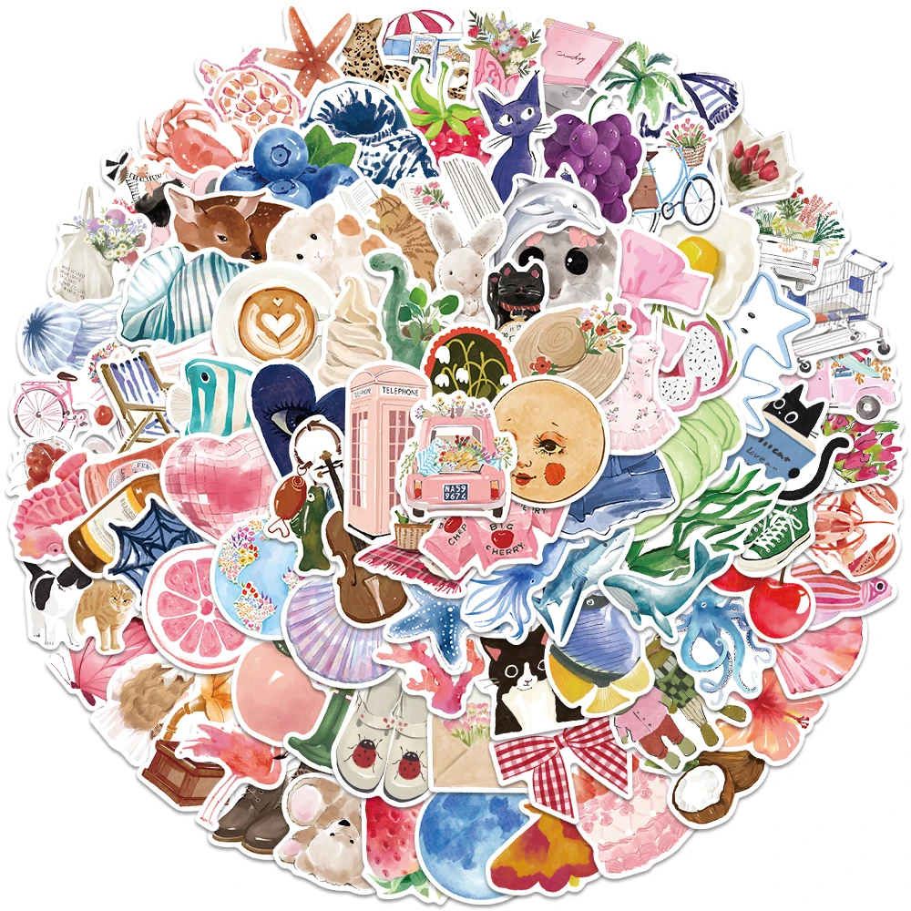 

50/100 шт. свежие наклейки Vsco для девочек, эстетические милые виниловые наклейки с героями мультфильмов для багажа, гитары, ноутбука, телефона, водонепроницаемые граффити