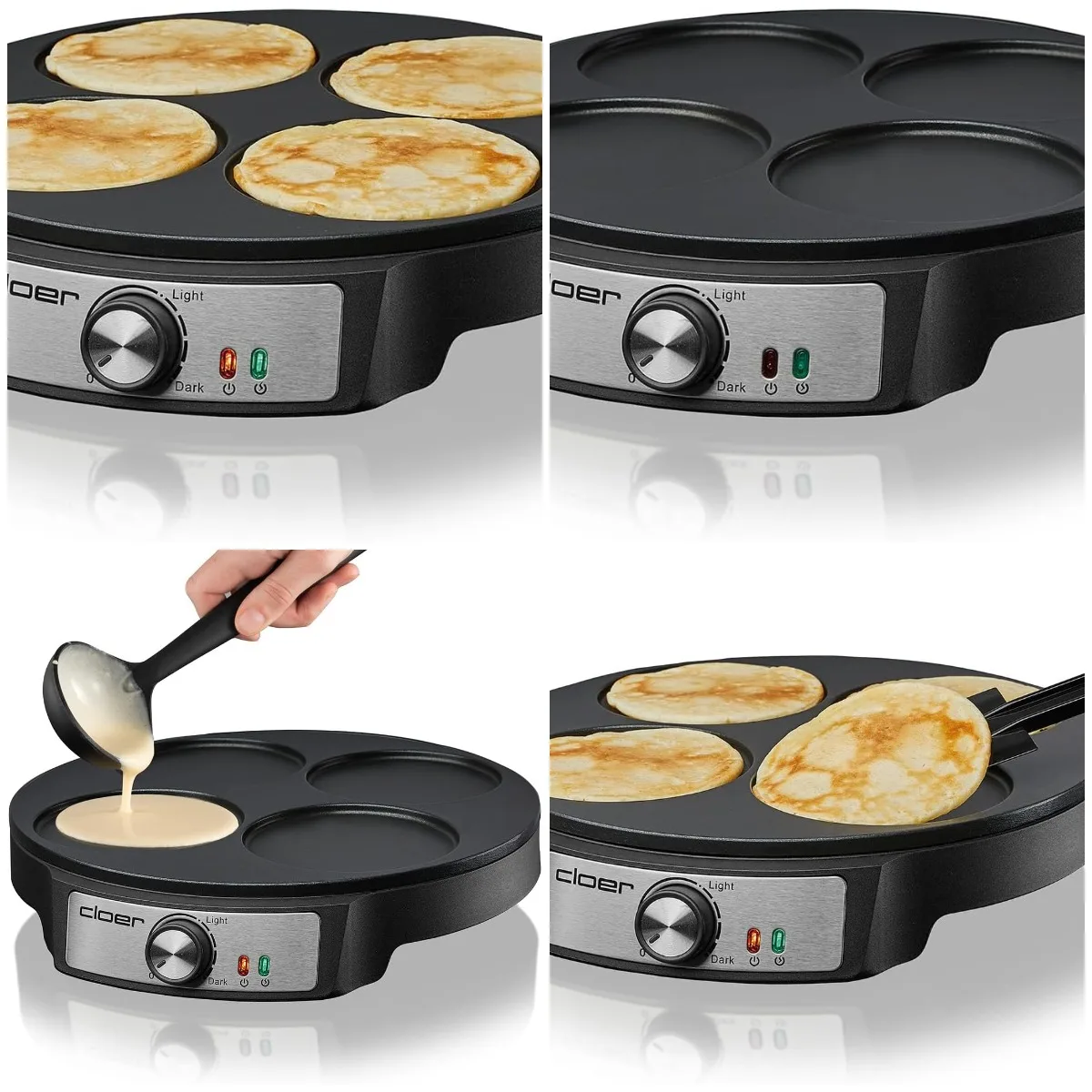 6625 Mini Máquina para Hacer Panqueques, 4×11 cm, 1200 W, Antiadherente, Incluye Espátula, Negro