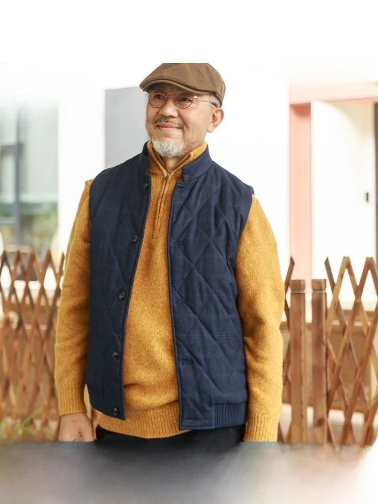 

Теплый хлопковый жилет для папы, зимняя модная городская свободная мужская одежда, Thiened, полиэстер, вискоза, спандекс, смесь