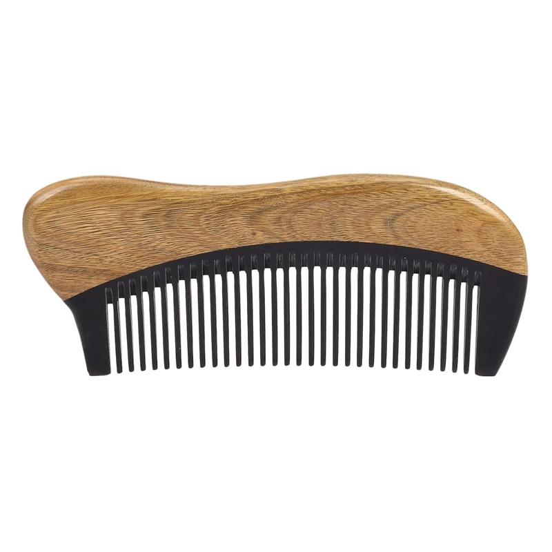 4X Natural Green Sandalwood Hair Comb - No Static Wooden Fine Tooth Black Buffalo Horn Comb (Green Sandalwood)