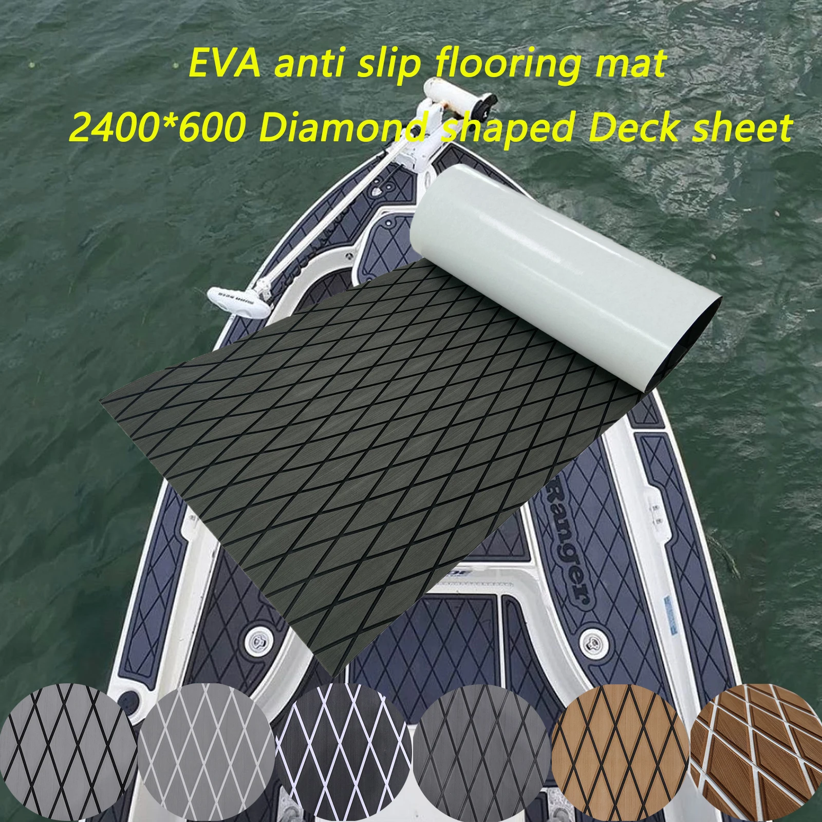 Almohadilla de suelo de espuma EVA con diamantes de 2400x600x6mm de espesor, lámina autoadhesiva antideslizante para Kayak, estera Seadoo, accesorios para barcos marinos