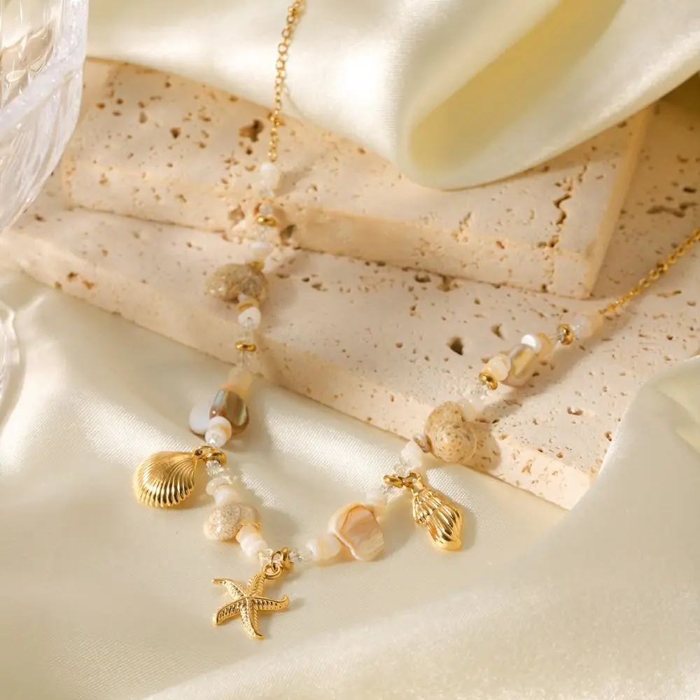 

Stainless Steel Bohemian Starfish Shell Necklace Sweet Charm Handmade Ocean Style Small Pendant Y2K Waterproof