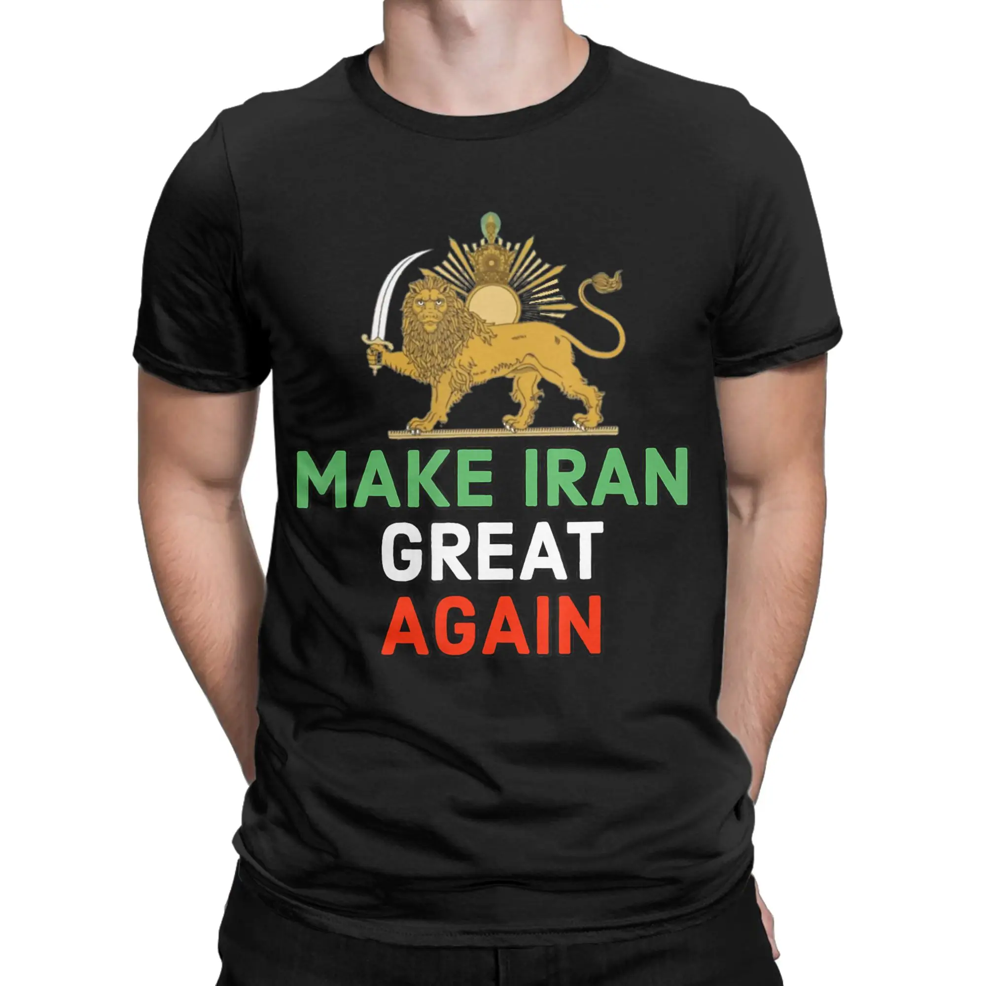 Make Iran Great Again Persian Lion and Sun Shiro Khorshid T-Shirt for Men O Neck 100% Cotton T Shirts Short Sleeve Tees Clothing