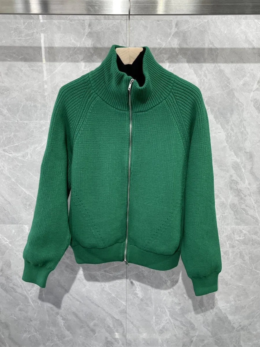 

Men's Knitted Long Sve Zipper Pure Color Stand Collar Cardigan Casual Sle Winter Faion Outerwear Versatile Youth Coat