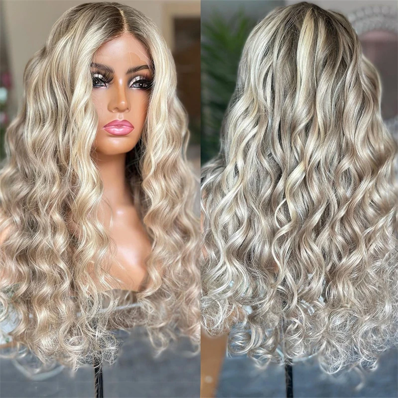 Jerry Curly Lace Wigs Sale Clearance Ash Blonde Balayage Lace Front Wig Synthetic Blended Wigs Blond Highlights 13X4 Lace Wig