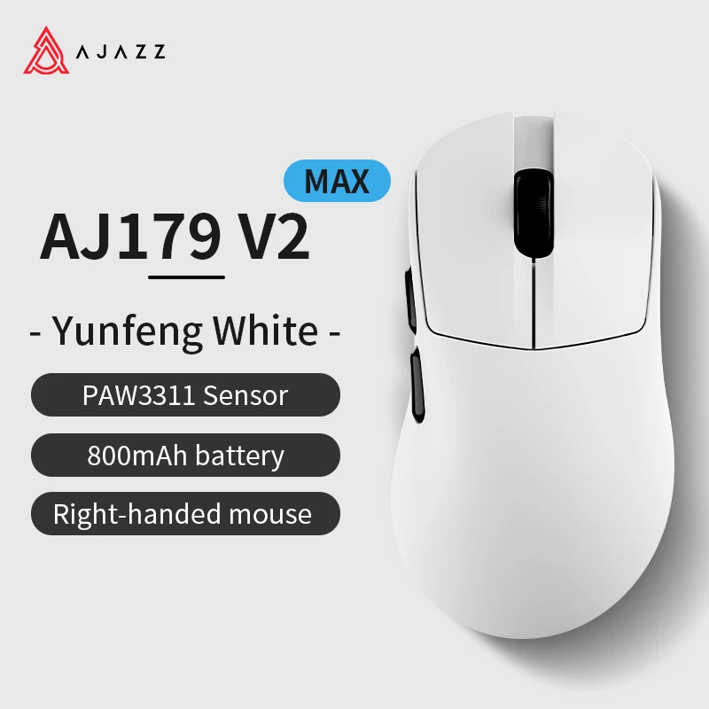 AJAZZ AJ179 V2 MAX Tri-mode rechtshandige muis 56g Lichtgewicht PAW3311 Sensor Huanuo Micro Switch TelinkMicrochip