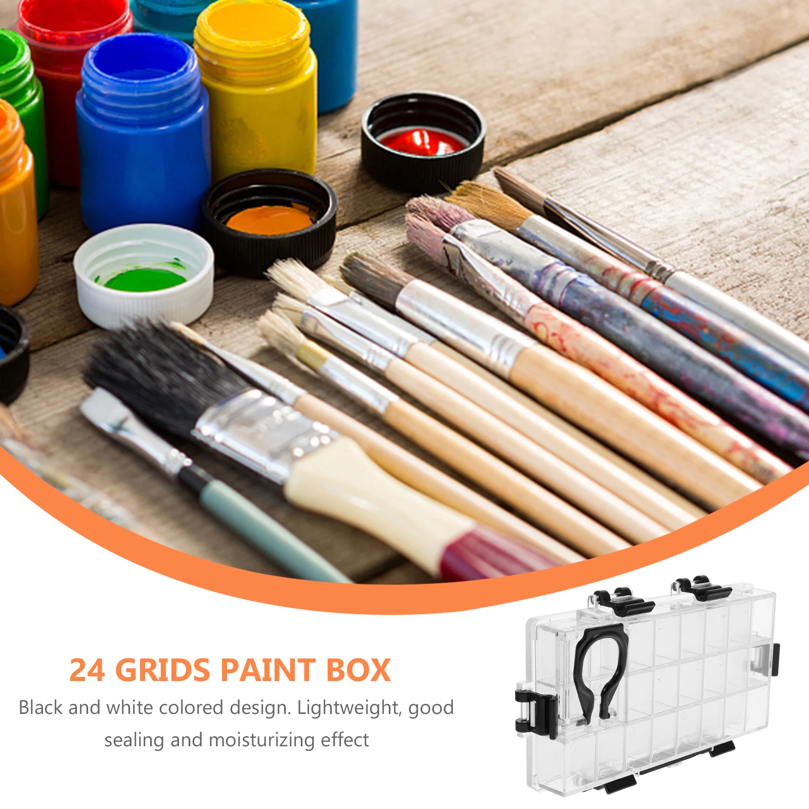 

24 Wells Moisturizing Pigment Box Thick Plastic Black White Lightweight Airtight Sealing Watercolor Palette Paint Box Thumbhole