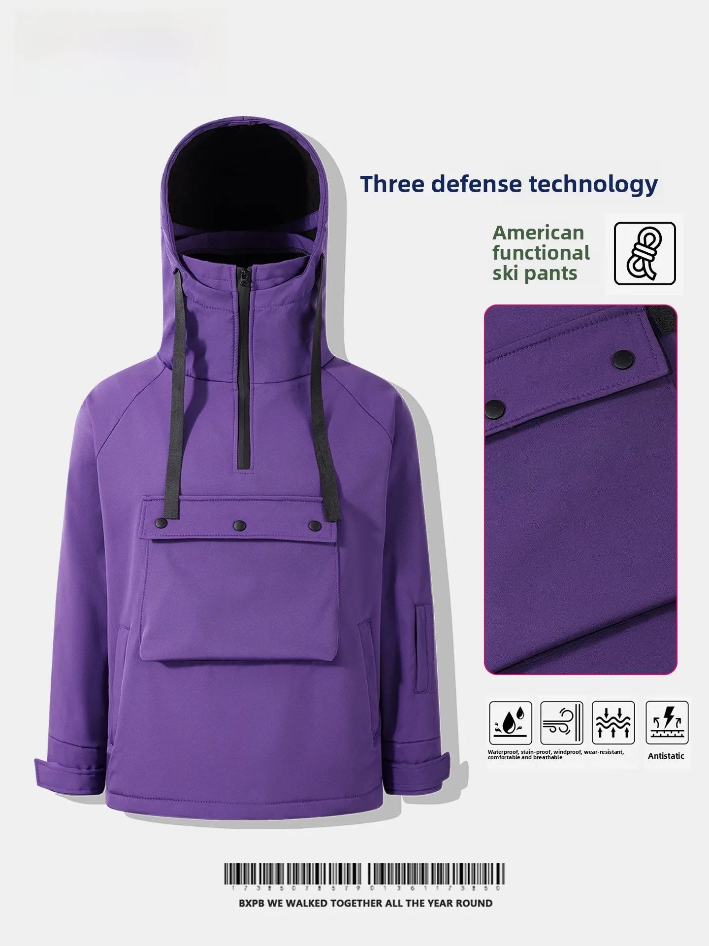 bxpb-light-snow-suit-hard-grape-purple-hoodie-unisex-warm-windproof-waterproof-skiing-top-outdoor-leisure