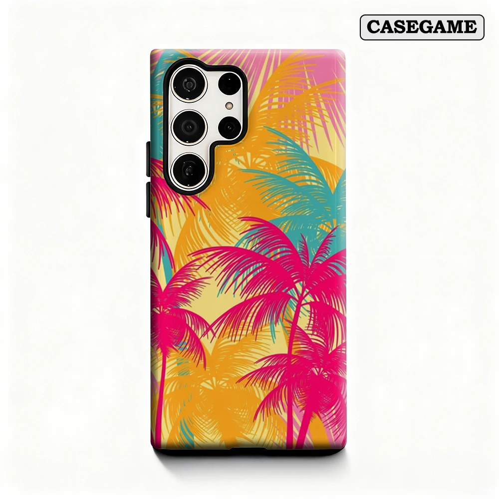 Tropical Palm Vibes Phone Case for Samsung Galaxy S25 Ultra S24 S23 Ultra Plus Shockproof Double Layer Back Cover