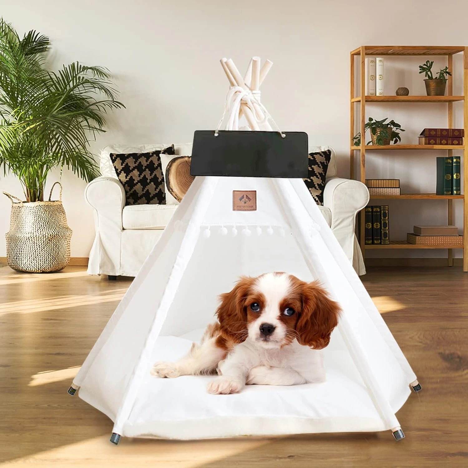 Portable Dog Teepee Tent Indoor,Dog Tent Bed with Thick Cushion,Washable Cat Teepee Tent, Warm Soft ,Indoor Canvas Pet Supplies