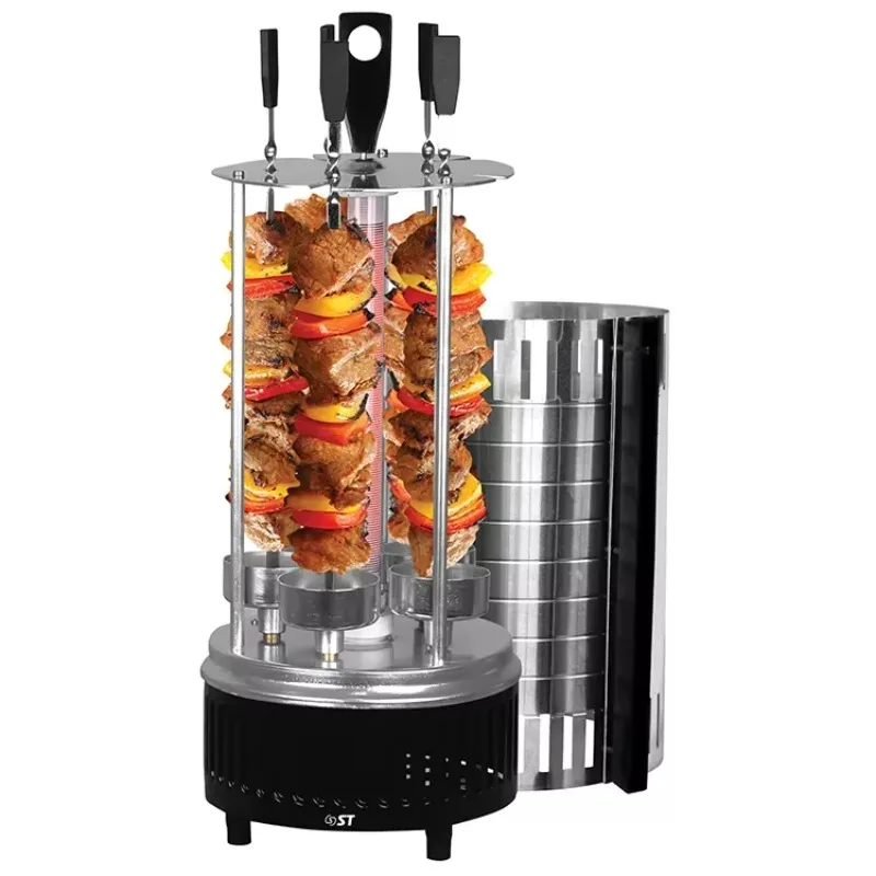 Kitchen Party Electric Customization Stainless Steel 5 Skewers Vertical Griddle Rotatable Roasting Barbecue Grill Machine