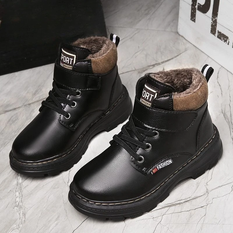 Ragazzi Bambini Stivali da neve invernali Scarpe calde Vera pelle Suola morbida Foderata in pile spesso antiscivolo per la stagione fredda all'aperto