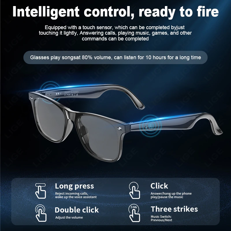 2025 New Smart Glasses Men 163 Online Language Al Intelligent Translation Anti-blue Lenses Wireless Call Voice Assistant Glasses