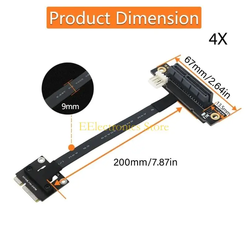 B03C Flexible PVC Mini PCIe to PCIe 1X/4X/8X/16X Cable for Hardware Worktables, Internal Expansion Cable with Mounting Hole