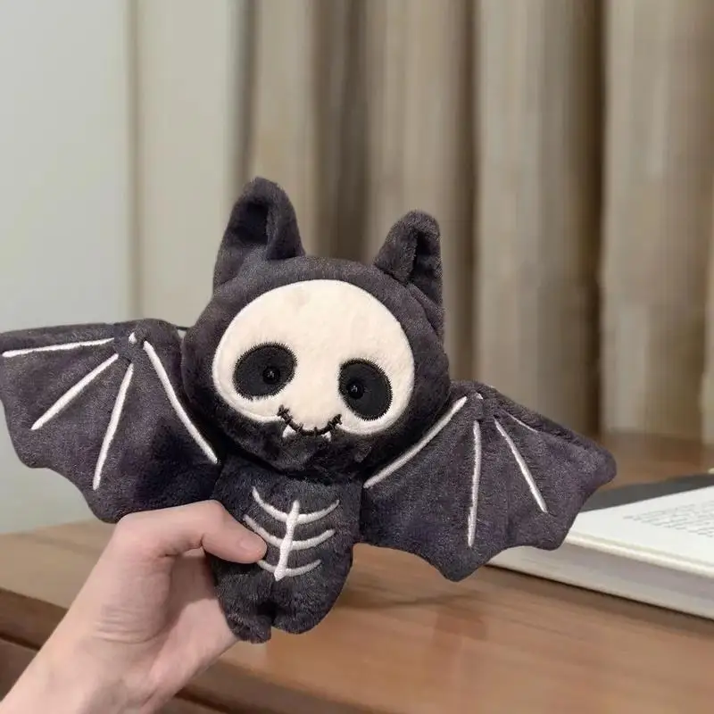 Lindo llavero muñeco de calavera de murciélago relleno, juguete de peluche Kawaii, regalo de Halloween, colgante de bolso, decoración de mochila