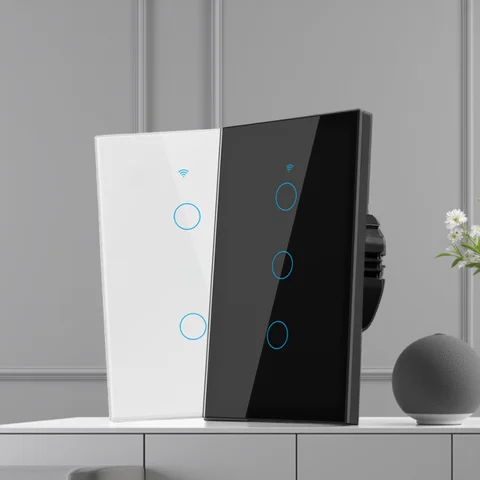 Tuya US WiFi Smart Wall Switch RF433 1/2/3/4 Gang No Neutral Wire Touch Sensor LED Light Switches Smart Home Alexa Google Home