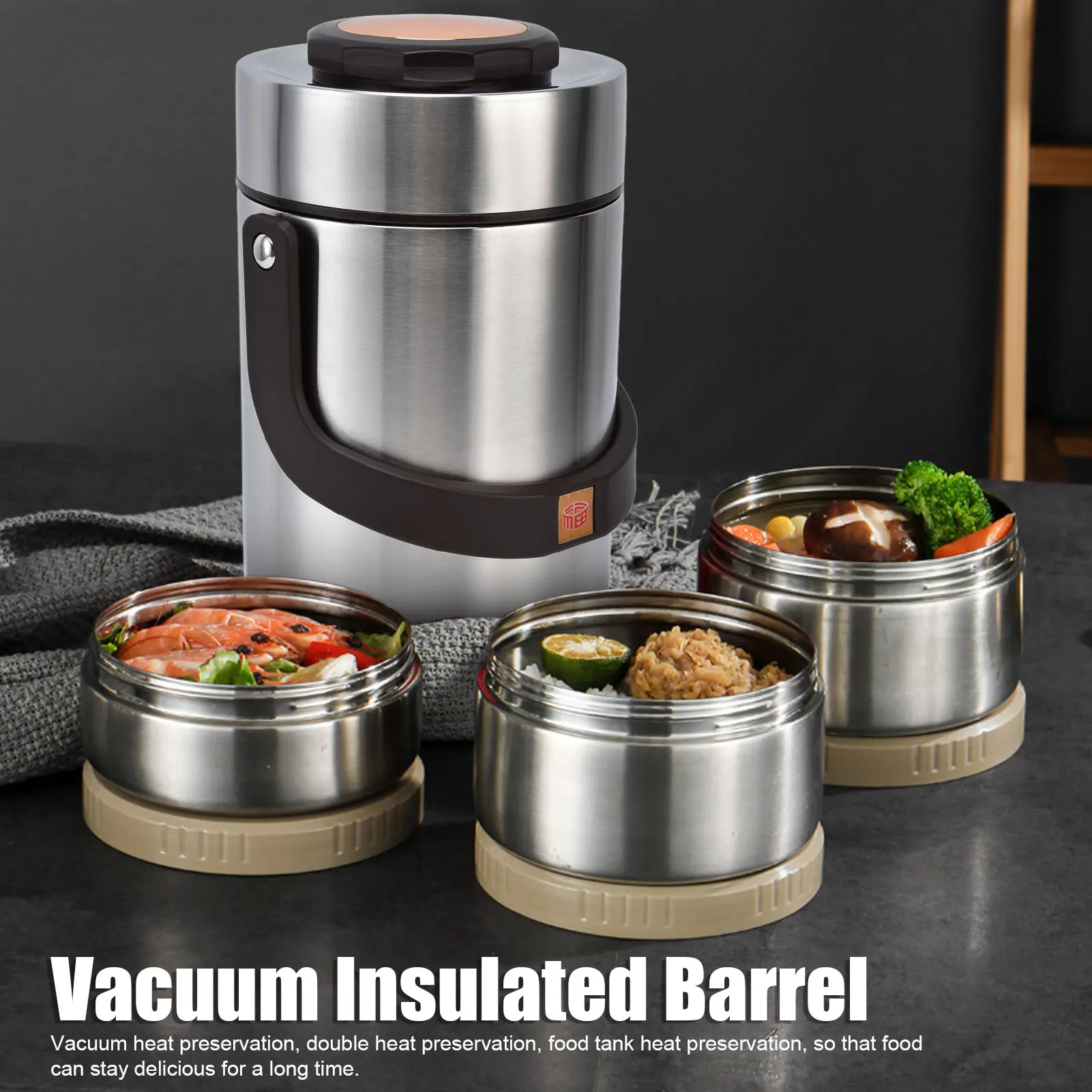

2000ml 304 Stainless Steel Vacuum Insulation Lunch Box Portable 3 Layer Vacuum Insulated Barrel Large Capacity Lunch Pot