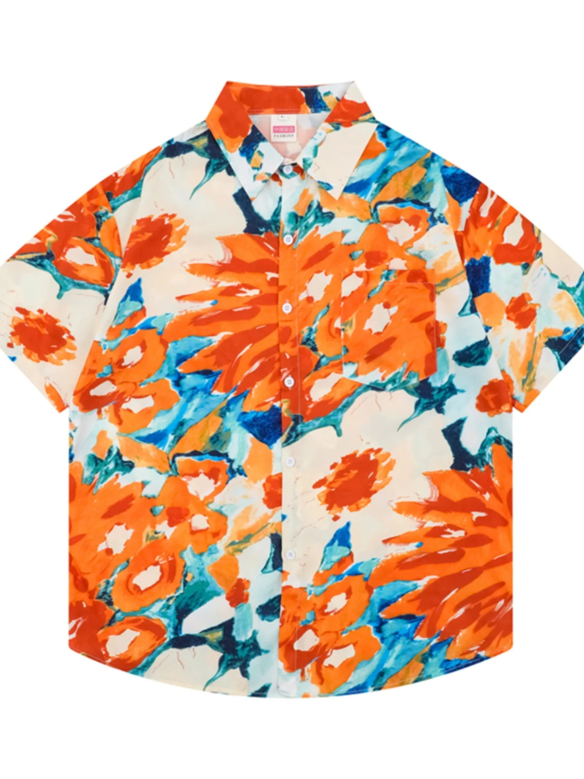 

Vintage Oil Painting ort Sve Loose Men's irt Beach Sle Casual Breathable Polyester Fiber Summer Faion Outerwear