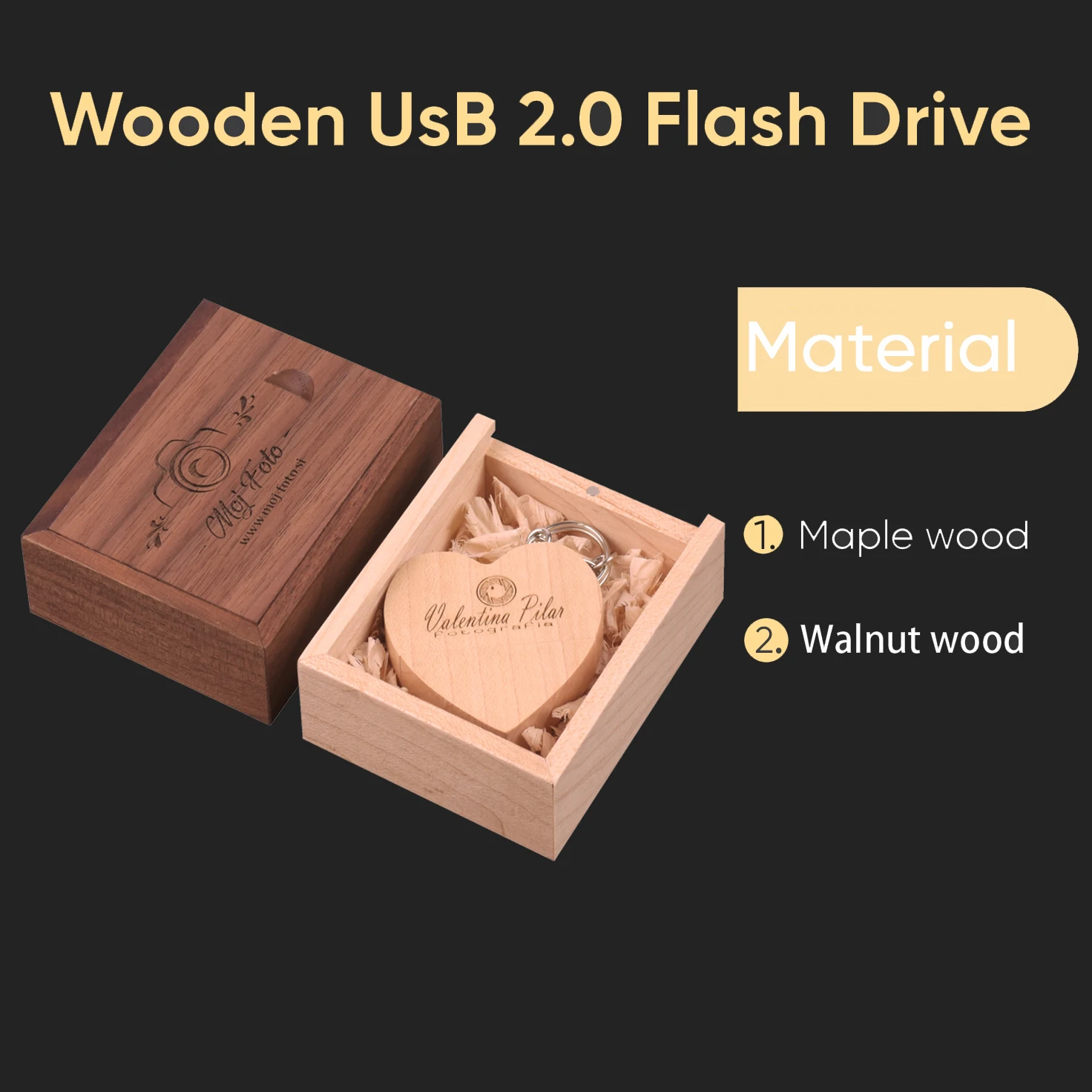 JASTER Wooden Box + Wood Heart USB Flash Drive 64GB Free Custom LOGO Pen Drives 32GB Gifts Key Chain Memory Stick 16GB U Disk