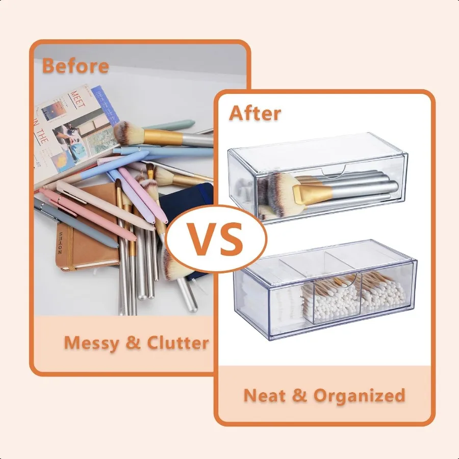 3PCS Square Qtip Holder Dispenser Clear Cotton Ball Holder With Compartments Stackable Cotton Pad Container Cosmetic Organizer