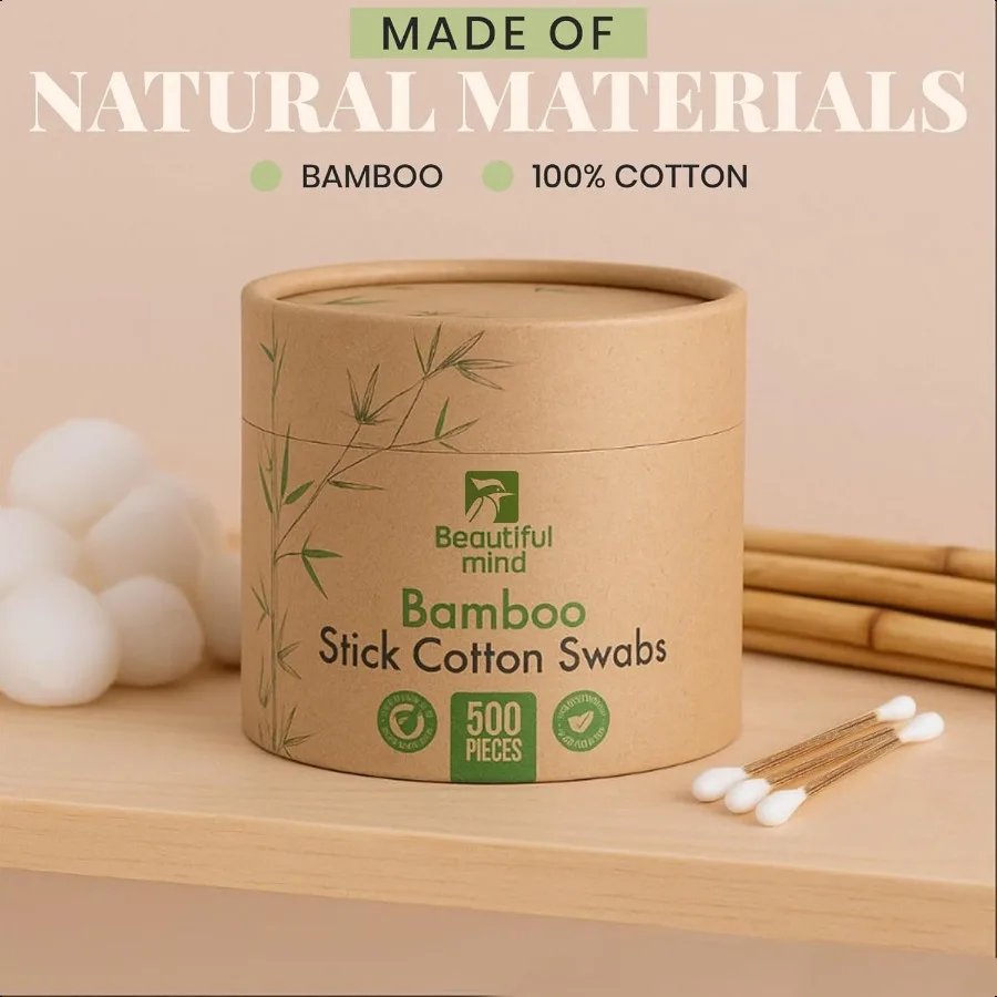 Tamponi di cotone in bambù naturale per orecchie Confezione da 500 Qtips con bambù gassato per una resistenza EcoFriendly Biodegradabile Vegan 100 C